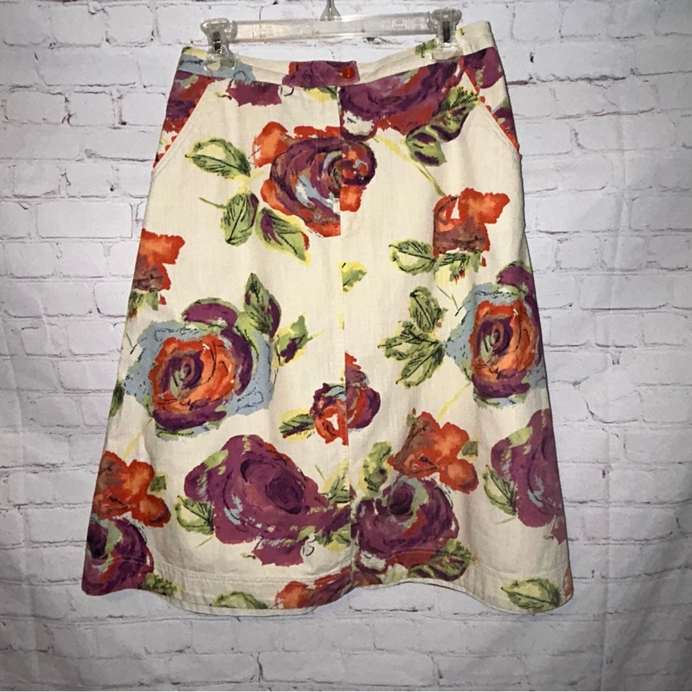 J. Jill A-Line Skirt with Floral Design - Cream and Multicolor